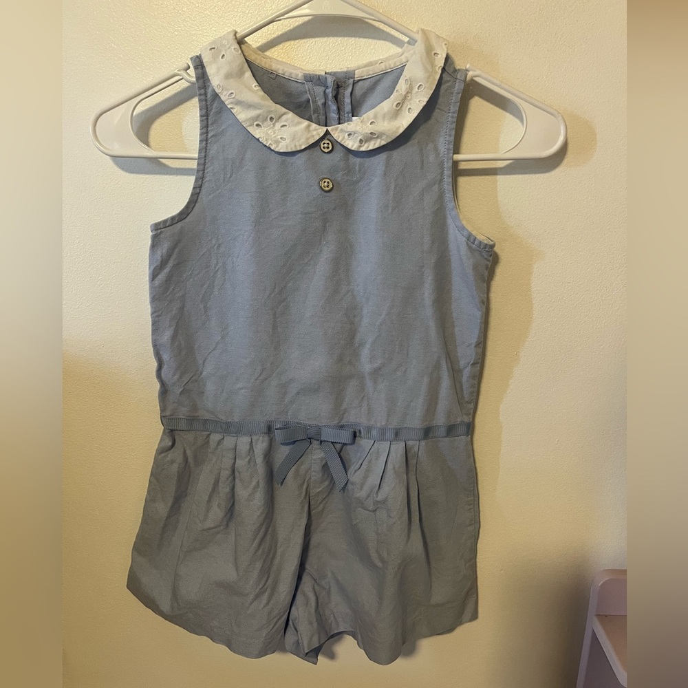 Blue Romper with White Lace Collar